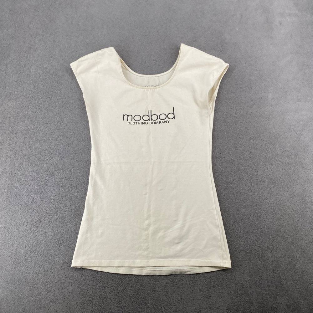 Modbod Clothing Company Cream Cap Sleeve Graphic Scoop Neck Tee Size M
